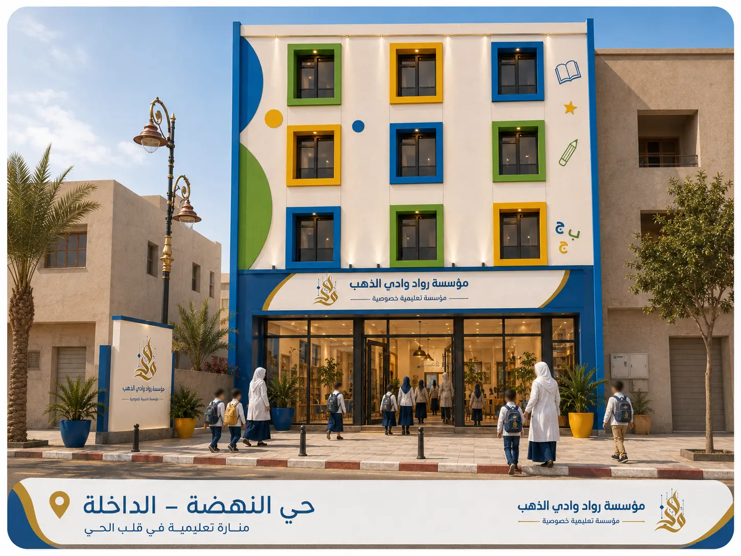 Premium illustration of the school location at An-Nahda 1 Subdivision, Dakhla.