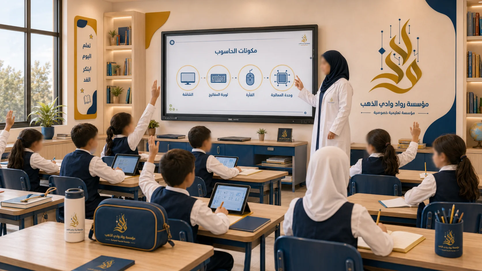 Premium illustration of interactive lessons in class.